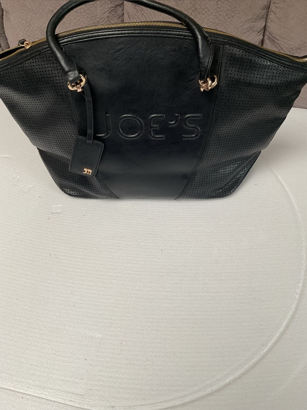 Joe's Jeans Black Perforated Leather Tote with Gold Accents